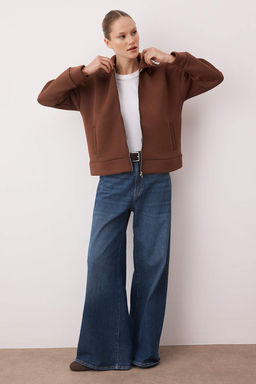 Kahverengi Fermuarl? Polo Yaka Oversize Kal?n Ici Polarl? Orme Sweatshirt TWOAW26SW00120 - Trendyolmilla фото 2