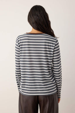 TRENDYOLMILLA Kahverengi-Tas Cizgili Yakas? Renkli Ribanal? Cizgili Basic Orme T-shirt TWOAW23TS00026  фото 11