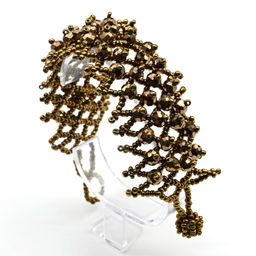 Браслет плетеный из бисера с цирконом цв.медный, 18см