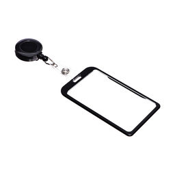 Бейдж-карман вертикальный внешний 96×56 мм, внутренний 85×54 мм, металл, черный, рулетка 40 см