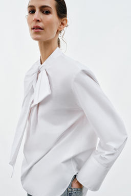 ZW COLLECTION POPLIN SHIRT WITH TIE DETAIL - Zara фото 15