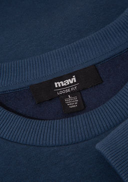 Bisiklet Yaka Lacivert Basic Sweatshirt - Mavi фото 6
