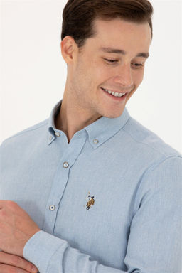 Мужская голубая базовая рубашка с длинным рукавом - U.s. polo assn фото 2