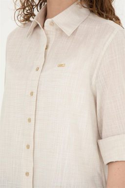 Женская рубашка цвета хаки с длинным рукавом светлого цвета - U.s. polo assn фото 7