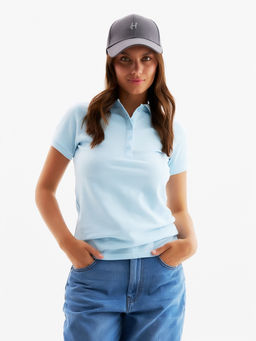 Футболка поло женская MINAKU: Basic line, голубая, размер 48