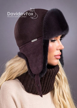 Ушанка норка трикотаж кофе граде - Davidovfox фото 2