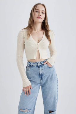 Крутой трикотажный кардиган стандартного кроя с V-образным вырезом