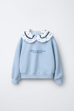 PETER PAN COLLAR SWEATSHIRT WITH SCALLOPED TRIM AND EMBROIDERED SLOGAN - Zara фото 7