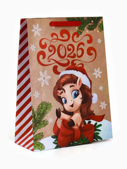 Пакет крафтовый подарочный Новый год 2026, лошадь, L 31 ? 40 ? 11.5 см