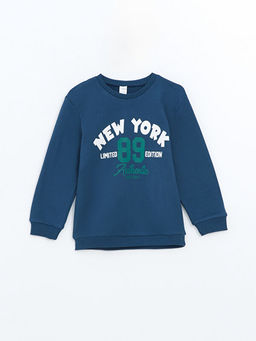 Bisiklet Yaka Bask?l? Kal?n Erkek Bebek Sweatshirt 2li