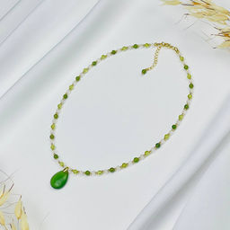 Колье для "Девы" из Хризолита,Нефрита и Горного Хрусталя 38 см +