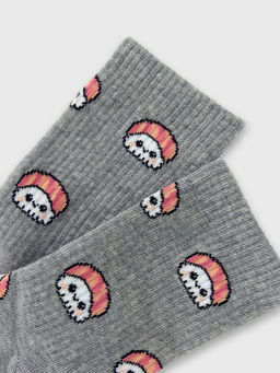 Цена за 5 пар! Носки унисекс серые с рисунком в виде сашими серый меланж 559U-2816