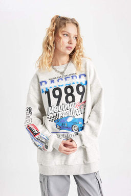 Толстовка с принтом Cool Oversize с круглым вырезом - Defacto фото 4