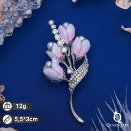 Брошь Цветы ландыши, цвет бело-розовый в серебре