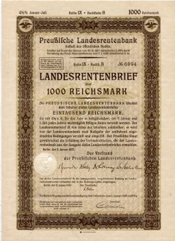 Облигация 4,5% 1000 рейхсмарок 1937 года Германия