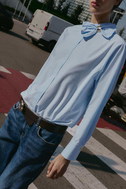 POPLIN BLOUSE WITH BOW - Zara фото 7