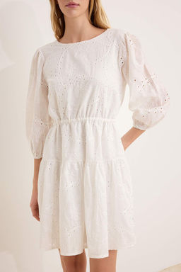 Ekru Duz Baglama Detayl? K?sa / Mini Dokuma Elbise TWOSS26EL00051