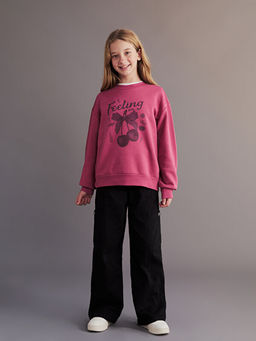 Bisiklet Yaka Kiraz Bask?l? K?z ?ocuk Sweatshirt