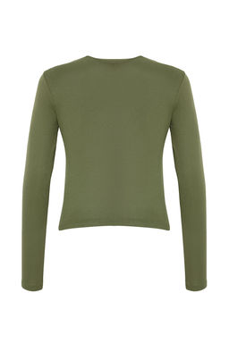 Haki Premium Viskon Bisiklet Yaka Crop Esnek Orme Bluz TWOAW24BZ00116