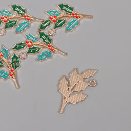 Цена за 5 шт. Декор для творчества металл, эмаль «Ветка рябины», 3.3×1.9 см