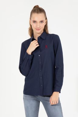 Женская темно-синяя рубашка с длинным рукавом, базовая - U.s. polo assn фото 2