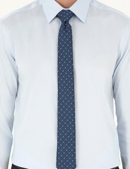 A__k Mavi %100 Pamuk Parlak Saten Slim Fit Uzun Kollu Basic G_mlek