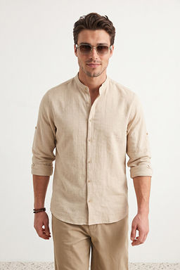 Ta_ Slim Fit Hakim Yaka Rahat Keten G_r_n_ml_ G_mlek TMNSS24GO00031