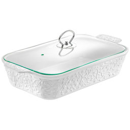 Блюдо д/запекания и сервировки 2,5 л 36,5*19,5*13,5 см "Веточки-цветочки"+ стеклянная крышка