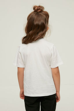 Beyaz K?z Cocuk %100 Pamuk Hayvan Bask?l? Regular/Normal Kal?p K?sa Kol Orme T-Shirt TKDSS24TS00046 - Trendyolmilla фото 3