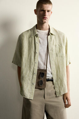 CAMISA JACQUARD RAYAS 100% LINO / Verde claro - Zara фото 5