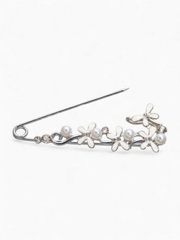 Булавка Бабочки с жемчужинками, 7.5 см, белая в серебре
