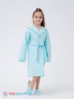 Детский вафельный халат с капюшоном мятный В-07 (19)