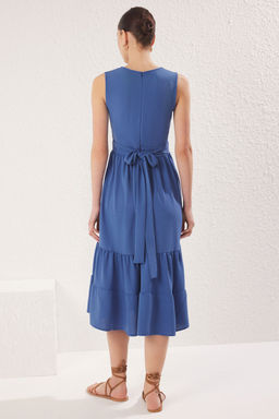 Haki Duz Etegi Belden Ac?lan Kruvaze Midi Dokuma Elbise TWOSS25EL00201 - Trendyolmilla фото 9