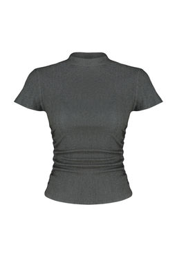 Trendyolmilla Tas Dik Yaka K?sa Kol Buzgu Detayl? Esnek Orme Bluz TWOSS24BZ00135  фото 16