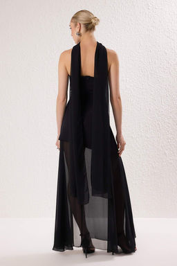 Siyah Sal Detayl? Dokuma Maxi Abiye & Mezuniyet Elbisesi TPRSS25AE00188