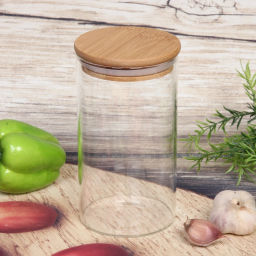 Цена за 2 шт. Банка для продуктов стеклянная 700мл "Хай-Тек" с бамбуковой крышкой 8,5*15см