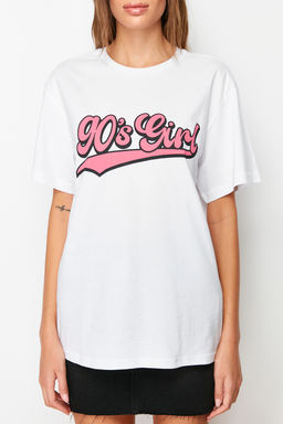 TRENDYOLMILLA Lacivert Bask?l? Oversize/Genis Kal?p Dik Yaka Orme T-Shirt TWOSS23TS00373  фото 6