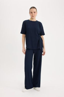 Burumcuk Pantolon Wide Leg Genis Bol Paca Esnek Belli