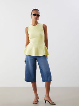 Bisiklet Yaka Peplum Triko Bluz