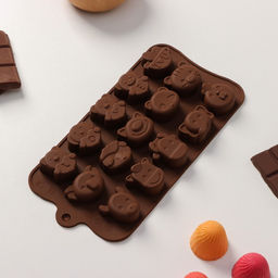 Цена за 2 шт. Форма для конфет и шоколада Доляна Животные. Любовь, силикон, 20.6?10.5?1.4 см, 15 ячеек, коричневая