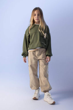 Толстовка оверсайз с карманами и принтом для девочек - Defacto фото 2