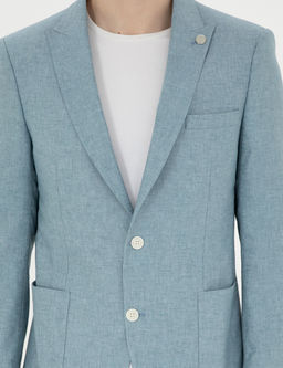 A__k Mavi Ex. Slim Fit Keten Kar___ml_ Ceket