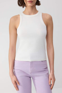 Wardrobe Essentials-Ekru Fitted/Vucuda Oturan Kal?n Ask?l? Kolsuz Esnek Orme Atlet TWOSS26AL00029