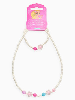 Цена за 2 шт. Набор детский «Выбражулька. Цветы, жемчуг», 2 предмета: бусы, браслет, белый, розовый