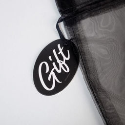 Цена за 10 шт. Мешочек подарочный органза черный «Подарок», с шильдиком, 19 х 28 см +/- 1.5 см