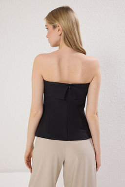 Siyah Fermuar Detayl? Straplez Fitted Dokuma Bluz TWOSS25BZ00422 - Trendyolmilla фото 5