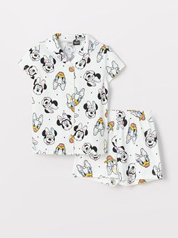 G?mlek Yaka Minnie Mouse Bask?l? K?sa Kollu K?z ?ocuk ?ortlu Pijama Tak?m?