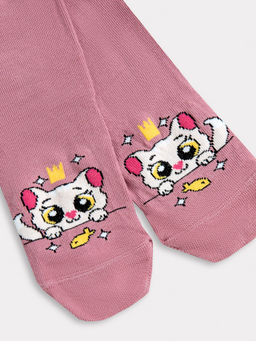 Цена за 5 пар! Носки детские фиолетовые с рисунком в виде котика - Mark formelle фото 5