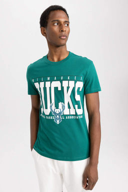 DeFactoFit Футболка из 100% хлопка с короткими рукавами и круглым вырезом NBA Milwaukee Bucks стандартного кроя  фото 3