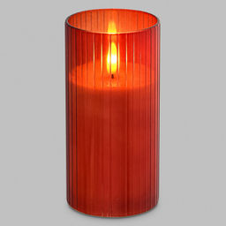 Свеча в цветной колбе, восковая, светодиодная на батарейках д7,5см h15,2см, свет теплый, с мерцанием, колба стекло, цвет терракотовый, питание от 2-х батареек АА (в комплект не входят), в коробке (Китай)